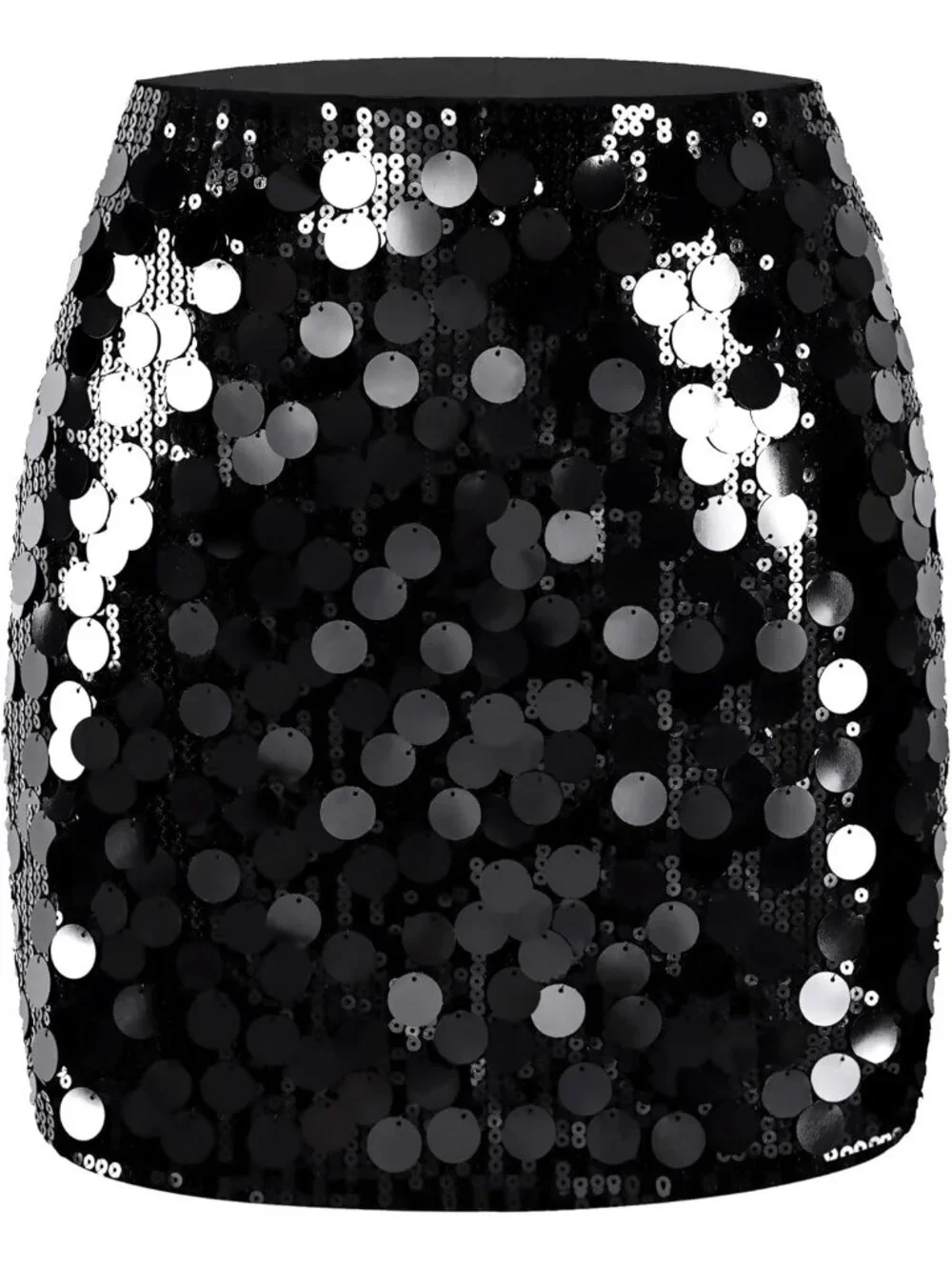 Women's Large Sequin Sparkle High Waist Bodycon Stretchy Black Mini Skirt